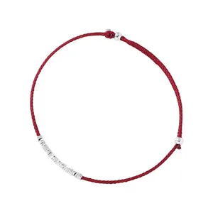 Bracciale in cordino rosso minimalista con perline in argento sterling S925 regolabile