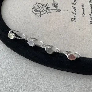 Anelli in argento sterling S925 con cristalli naturali e trama a perline fine