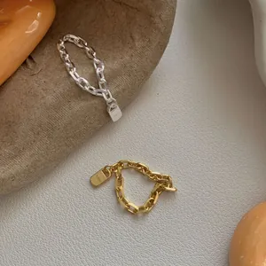 S925 Sterling Zilveren Schakelring Voor Dames Minimalistisch Goud Zilver Vergulde Ring Met Hangslot Hanger Mode Sieraden Ring