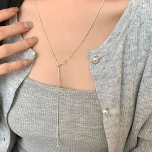 Minimalistische S925 Sterlingsilber Y-Kette, verstellbar mit runden Kugelanhängern