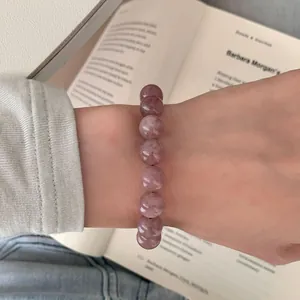 Natürliches brasilianisches grauviolettes Amethyst-Perlenarmband mit minimalistischem Stil