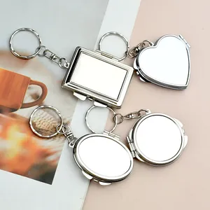 Mini Metal Folding Makeup Mirror Keychain Double Sided Pocket Compact Mirror Portable Vanity Beauty Accessory For Women