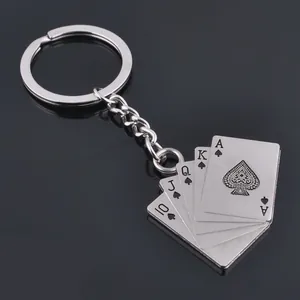 Creative Metal Poker Card Keychain Spade Royal Flush Design Silver Alloy Key Ring Pendant For Car Keys Bag Decoration