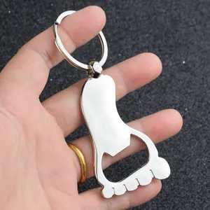 Polished silver zinc alloy foot-shaped bottle opener keychain for beer and gifts