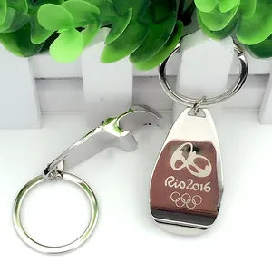 Sleek silver teardrop metal bottle opener keychain with a polished mirror finish surface