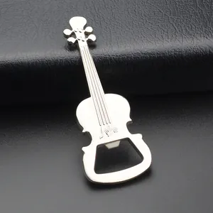 Elegant violin shaped silver metal beer bottle opener with polished chrome finish
