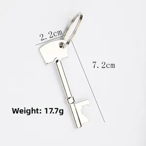 Apribottiglie a forma di chiave in metallo argento, 7,2x2,2cm con portachiavi