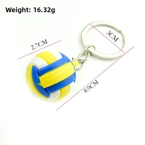 Mini-Volleyball Schlüsselanhänger mit gelb-blau-weißen Paneelen und Maßen von 8,9 cm
