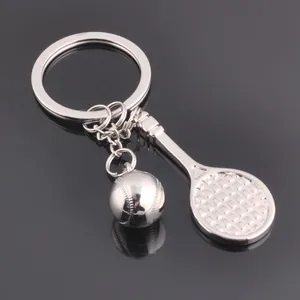 Tennis Racket And Ball Metal Keychain Silver Sport Themed Key Ring For Sports Fans Men Women Jewelry Pendant Bag Hanging Decor Gift