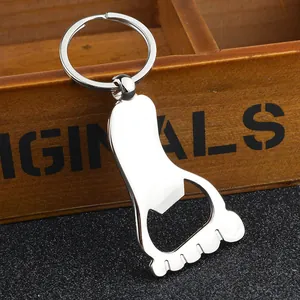 Detail of creative footprint-shaped zinc alloy beer bottle opener with polished finish