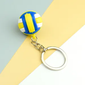 Mini-Volleyball-Schlüsselanhänger in Blau, Gelb und Weiß mit robustem Metallring