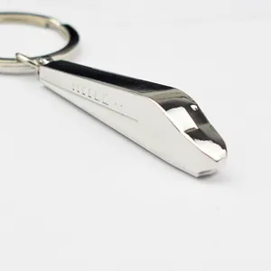 Polished zinc alloy bullet train keychain with streamlined high-speed rail locomotive design