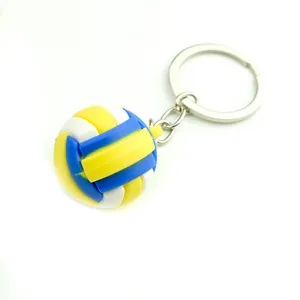 Mini-Volleyball-Schlüsselanhänger mit gelb, blau und weißem Sportball-Anhänger und Metallring