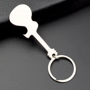 Polierter silberner Gitarren-Flaschenöffner-Schlüsselanhänger aus robustem Edelstahl
