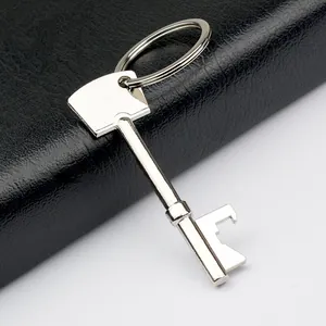 Polished silver key-shaped beer bottle opener keychain with durable metal finish