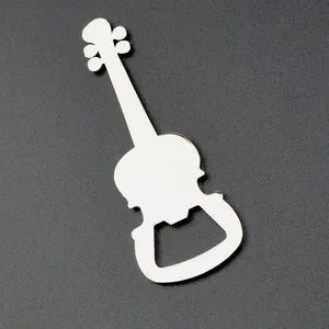 Guitar shaped stainless steel beer bottle opener with polished silver mirror finish
