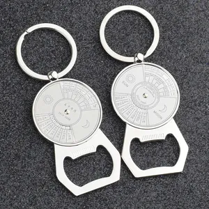 Dual metal keychains with 50-year perpetual calendar dial and integrated bottle opener