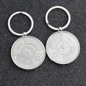 Metal 50-year perpetual calendar keychain with rotating wheel showing 2010 to 2060