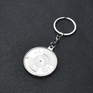 Retro 50-year perpetual calendar metal keychain with 2010-2060 calendar engraving