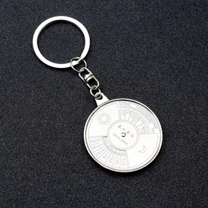 Silver 50-year perpetual calendar metal keychain with rotating functional dial
