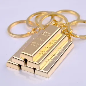 Gold Bar Bullion Shape Zinc Alloy Keychain 999.9 Fine Gold Engraved Key Ring For Men Women Car Key Pendant Accessory Gift