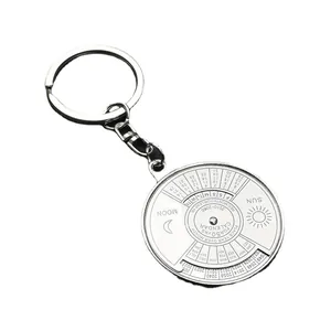 Zinc alloy perpetual calendar keychain with 50-year rotating date dial in silver polish