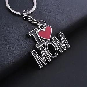 Zinc Alloy I Love Mom Heart Keychain Metal Enamel Key Ring For Mother's Day Gift Pendant Jewelry Women Accessories