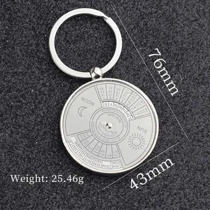 Silver metal perpetual calendar keychain 2010 to 2060 with 43mm circular rotating dial