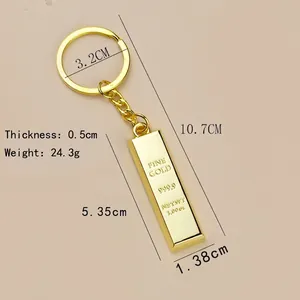 Gold bullion keychain with dimensions 5.35x1.38cm and 0.5cm thickness specifications