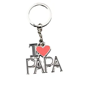 Porte-clés argenté I Love Papa avec lettres évidées et cœur rouge pour la fête des pères