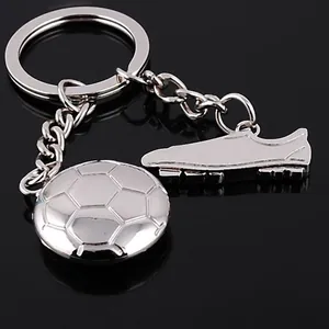 Creative Metal Football Keychain With Soccer Cleat Shoe Pendant Polished Silver Sporty Key Ring For Fans Souvenir Gift
