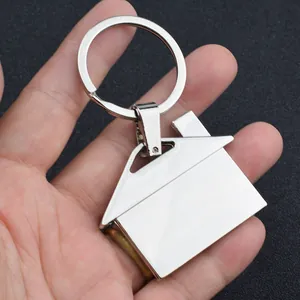Modern Zinc Alloy House Shape Keychain Polished Silver Metal Key Ring For Home Gift Minimalist Unisex Key Accessory
