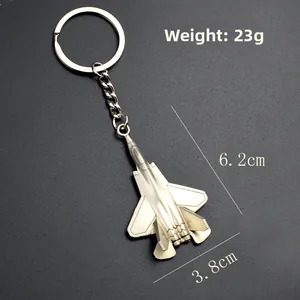 Portachiavi in metallo caccia J-35A, modello aereo argento opaco da 23g con dimensioni