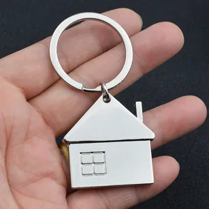 Porte-clés Créatif en Forme de Maison en Alliage de Zinc Métal Argent Poli Home Sweet Home Anneau pour Hommes Femmes Cadeau Bijoux