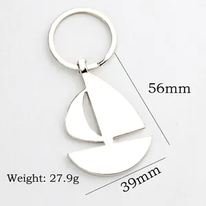 Polished silver metal sailboat keychain pendant with dimensions 56mm x 39mm weight 27.9g