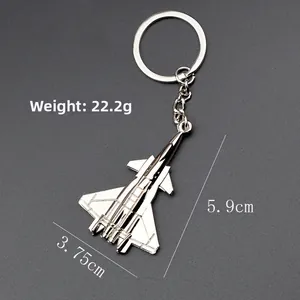 Silver metal fighter jet keychain military aircraft model souvenir with polished finish
