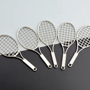 Set of five silver tennis racket metal charms for DIY sports themed keychains
