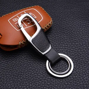 Business Leather Metal Car Keychain For Men Women Zinc Alloy Key Ring Holder With Spring Hook Litchi Pattern Key Fob Pendant