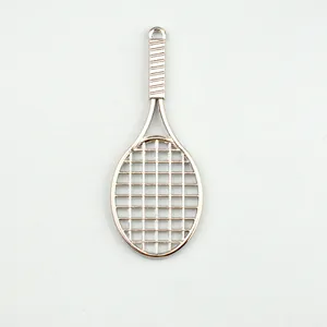 Creative silver tennis racket keychain accessory made of high-quality polished metal