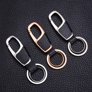 Premium leather and metal car keychain set with heavy duty spring hooks in three colors