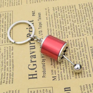 Porte-clés levier de vitesse créatif en métal rouge avec levier mécanique argenté