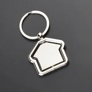 Porte-clés Créatif en Métal Forme de Maison Pivotante Alliage de Zinc Finition Argent Cadeau Promotionnel Immobilier