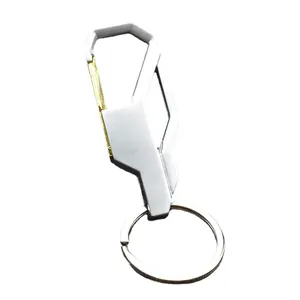 Polished silver zinc alloy car keychain with gold spring clip and geometric metal design