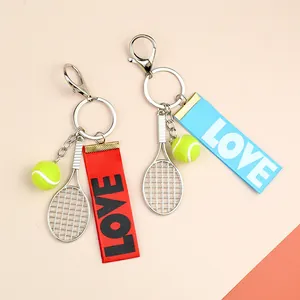 Portachiavi a racchetta da tennis con mini pallina e nastro LOVE souvenir sport