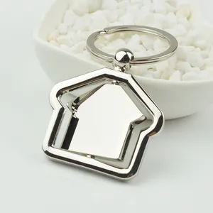 Porte-clés rotatif en métal en forme de maison avec finition argentée polie pour cadeaux