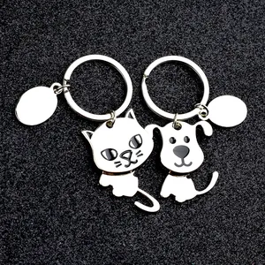 Llaveros personalizados de perro y gato en metal plateado con placas grabables de regalo