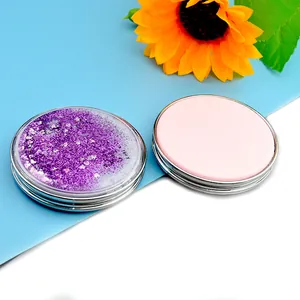 Double-sided folding makeup mirrors with purple quicksand glitter and pink matte finish