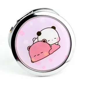 Round Foldable Double-Sided Makeup Mirror Cute Cartoon Bear Portable Zinc Alloy Pocket Mirror Magnifying Compact Mirror For Women Travel Gift