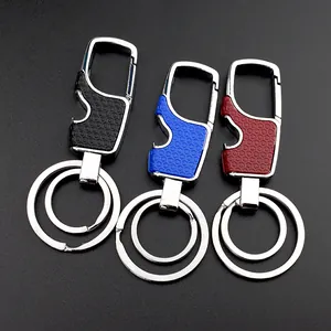 Zinc Alloy Multi-functional Metal Keychain With Bottle Opener Double Ring Car Key Hook Pendant For Men Business Gift