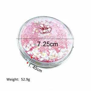 Miroir de poche pliable double face avec paillettes roses mouvantes et sequins cœur